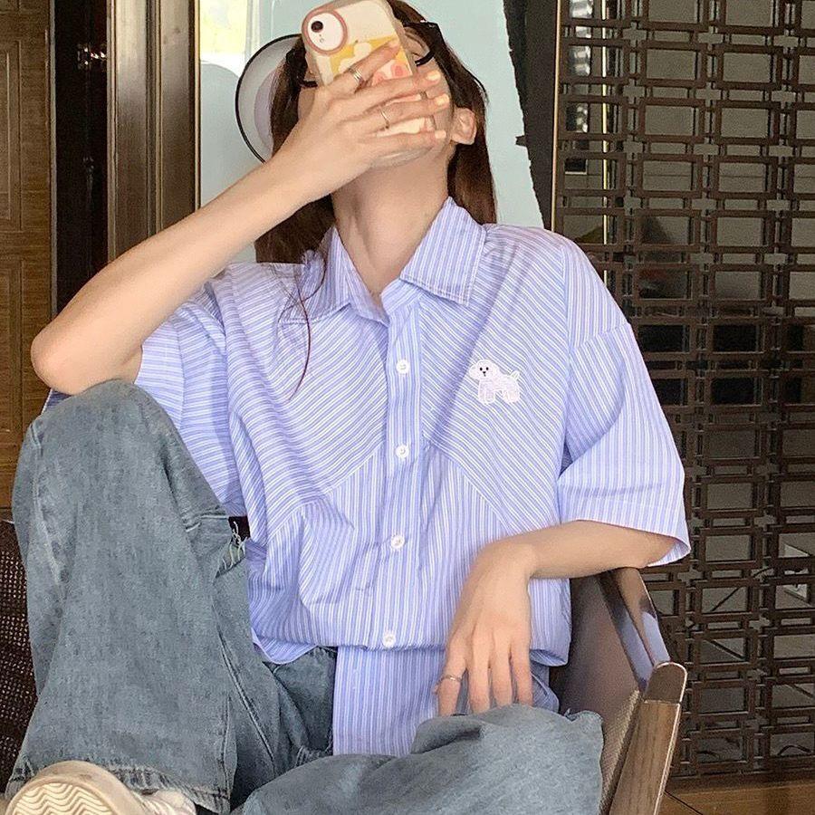 Women s Short Sleeved Striped Shirts Summer Loose Casual Short Sleeved Tops Korean Minimalist Commuting Style Ladies Clothing S
Women s Short Sleeved Striped Shirts Summer Loose Casual Short Sleeved Tops Korean Minimalist Commuting Style Ladies Clothing S
