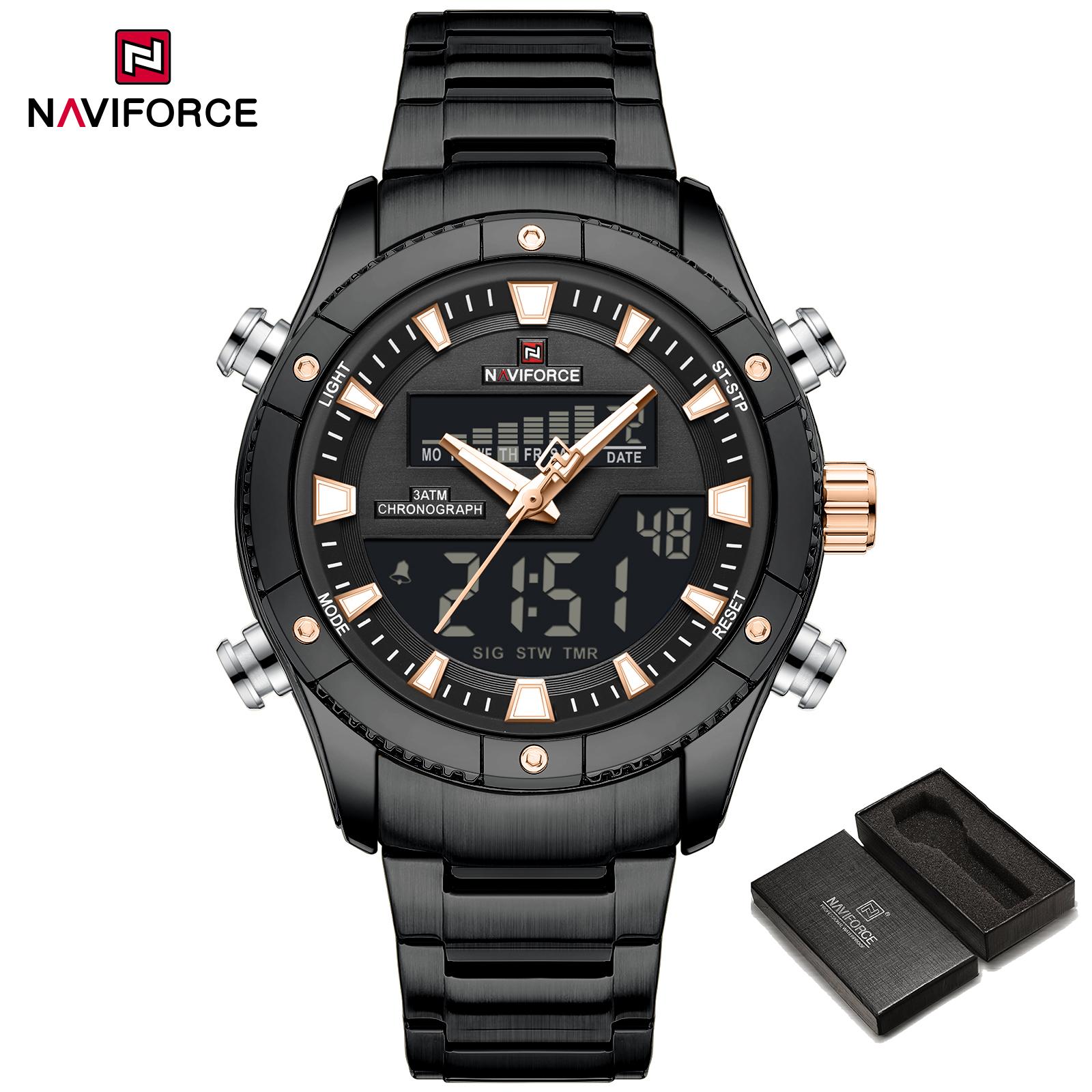 Naviforce Чоловічий годинник з подвійним часом, РК-цифровий дисплей, кварцовий, люмінесцентні стрілки, календар, водонепроникний, багатофункціональний, чоловічий годинник, подарунок NF9259 рожевий колір золота/чорний
Naviforce Чоловічий годинник з подвійним часом, РК-цифровий дисплей, кварцовий, люмінесцентні стрілки, календар, водонепроникний, багатофункціональний, чоловічий годинник, подарунок NF9259 рожевий колір золота/чорний