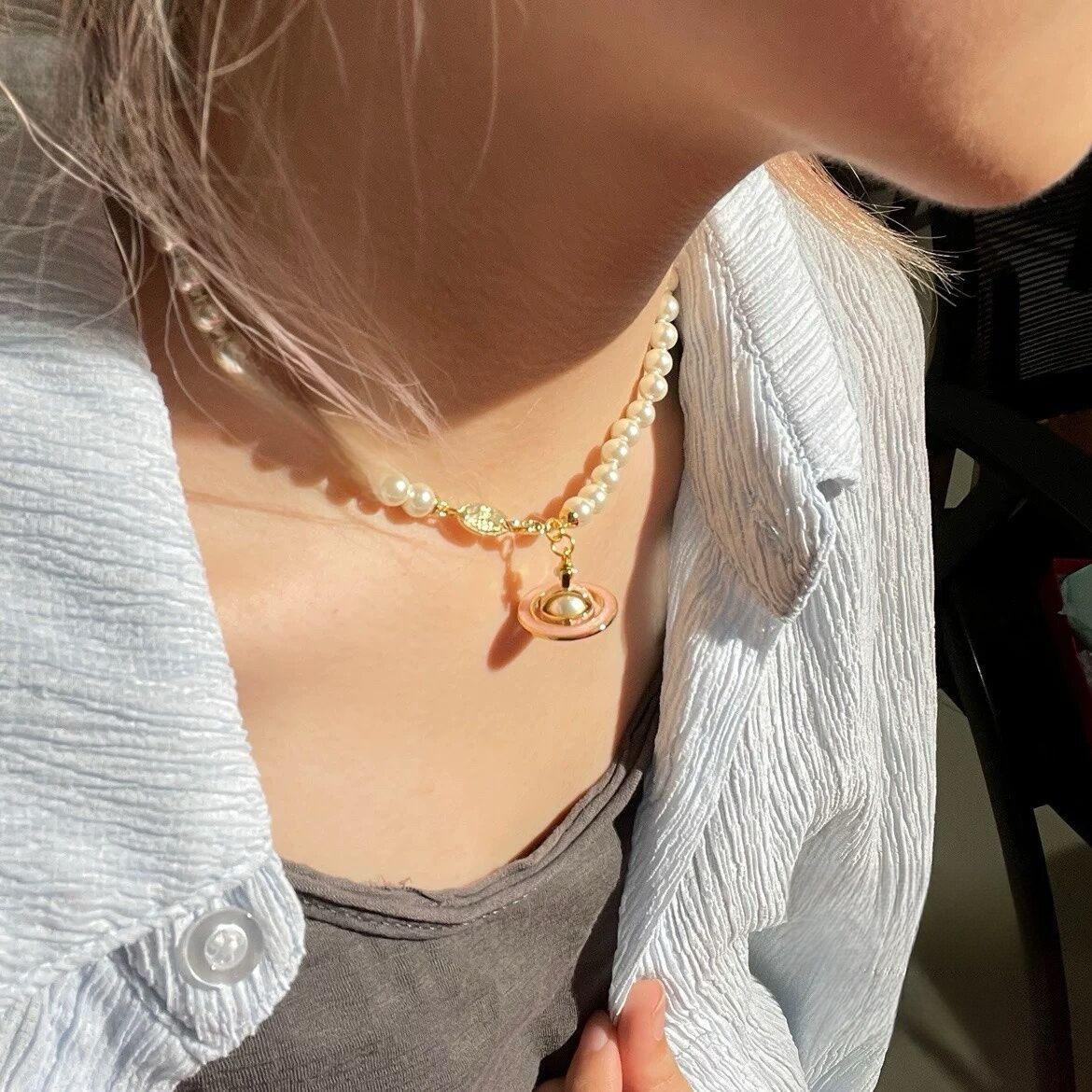 Empress Dowager enamel gilt three-dimensional green Saturn pearl chocker collarbone chain punk retro stacked necklace
Empress Dowager enamel gilt three-dimensional green Saturn pearl chocker collarbone chain punk retro stacked necklace