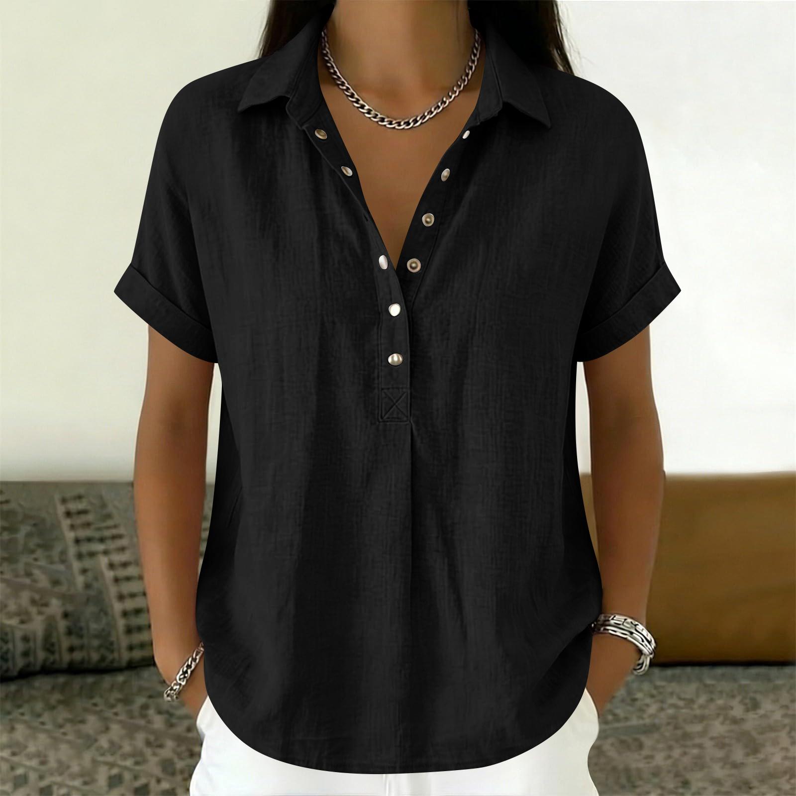 Womens Short Sleeve Button Down Collared Blouse Relaxed Fit Lightweight Casual Top for Daily Wear L чёрный
Womens Short Sleeve Button Down Collared Blouse Relaxed Fit Lightweight Casual Top for Daily Wear L чёрный