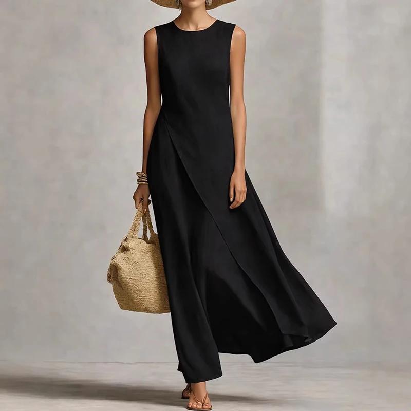 Summer Maxi Dresses For Women Casual O Neck Sleeveless Loose Asymmetrical Hem Long Dress Women Elegant Beach Holiday Sundress M чёрный
Summer Maxi Dresses For Women Casual O Neck Sleeveless Loose Asymmetrical Hem Long Dress Women Elegant Beach Holiday Sundress M чёрный