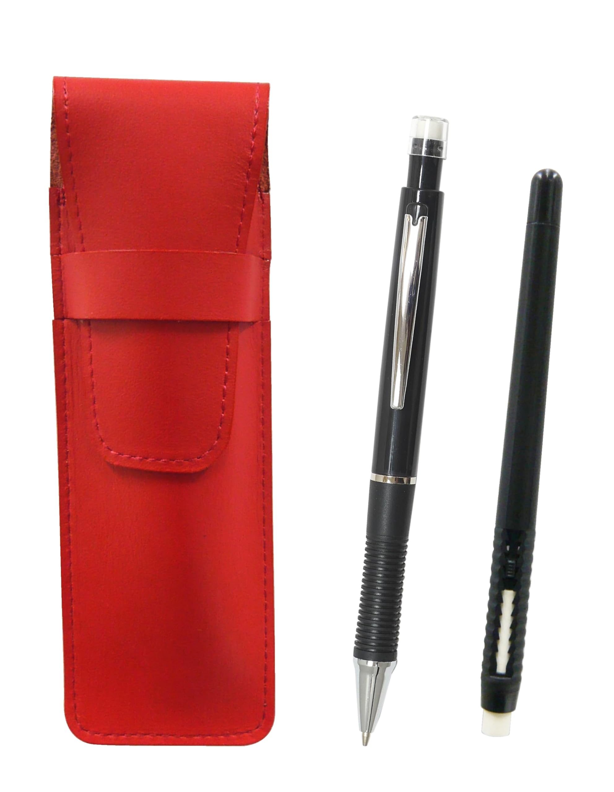 Slim cowhide pencil case red pen type eraser black and metal point mechanical pencil black T23-ASRMC46B-WZ13SP-B
Slim cowhide pencil case red pen type eraser black and metal point mechanical pencil black T23-ASRMC46B-WZ13SP-B