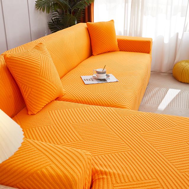 Эластичные жаккардовые чехлы для дивана, однотонные пылезащитные чехлы для диванов, L-образная защита для дивана для гостиной, офиса, чехлы для диванов 1 seater (90-140cm) оранжевый