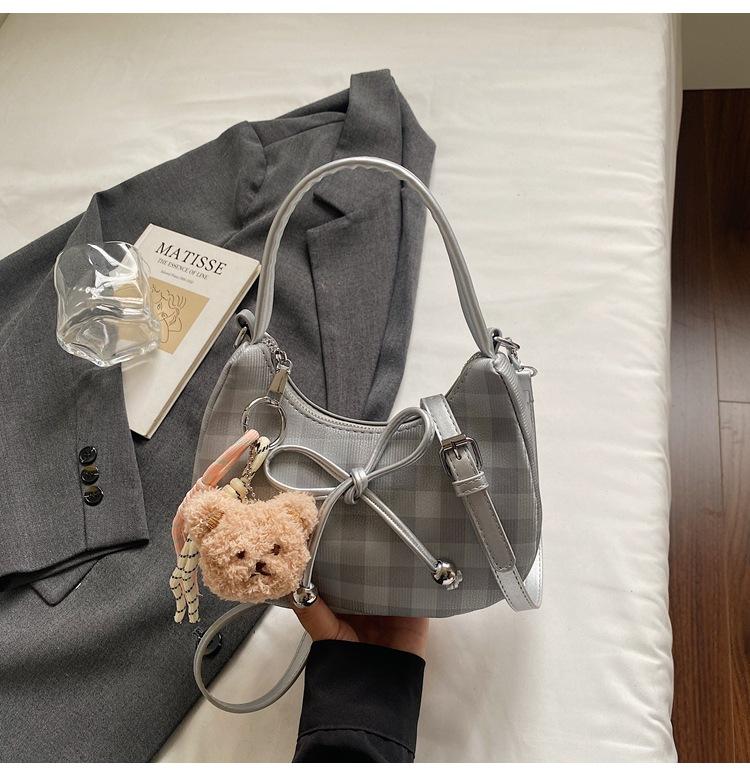 2025 новая высокоценная клетчатая облачная сумка, женская сумка-тоут senmeng, трендовая модная нишевая сумка через плечо, сумка-мессенджер серебряный