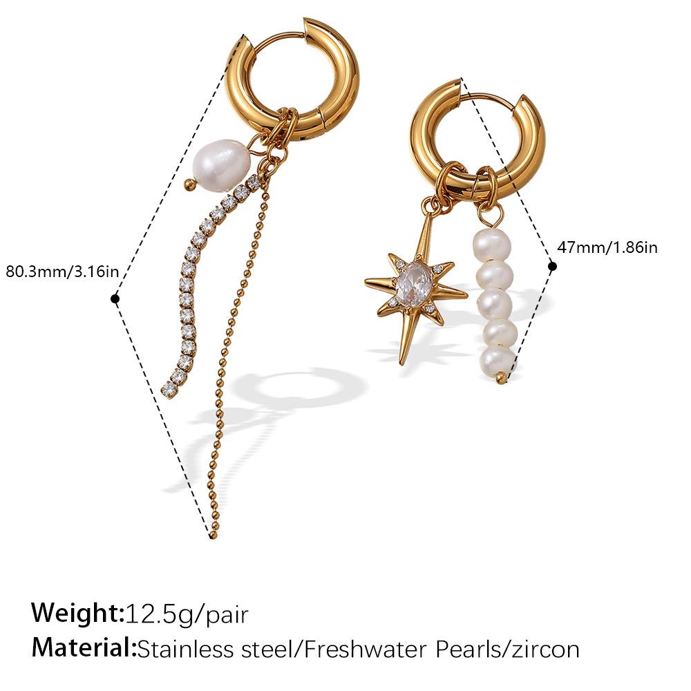 European and American stainless steel plated 18K gold earrings irregular freshwater pearl inlaid zircon octagram earrings women
European and American stainless steel plated 18K gold earrings irregular freshwater pearl inlaid zircon octagram earrings women