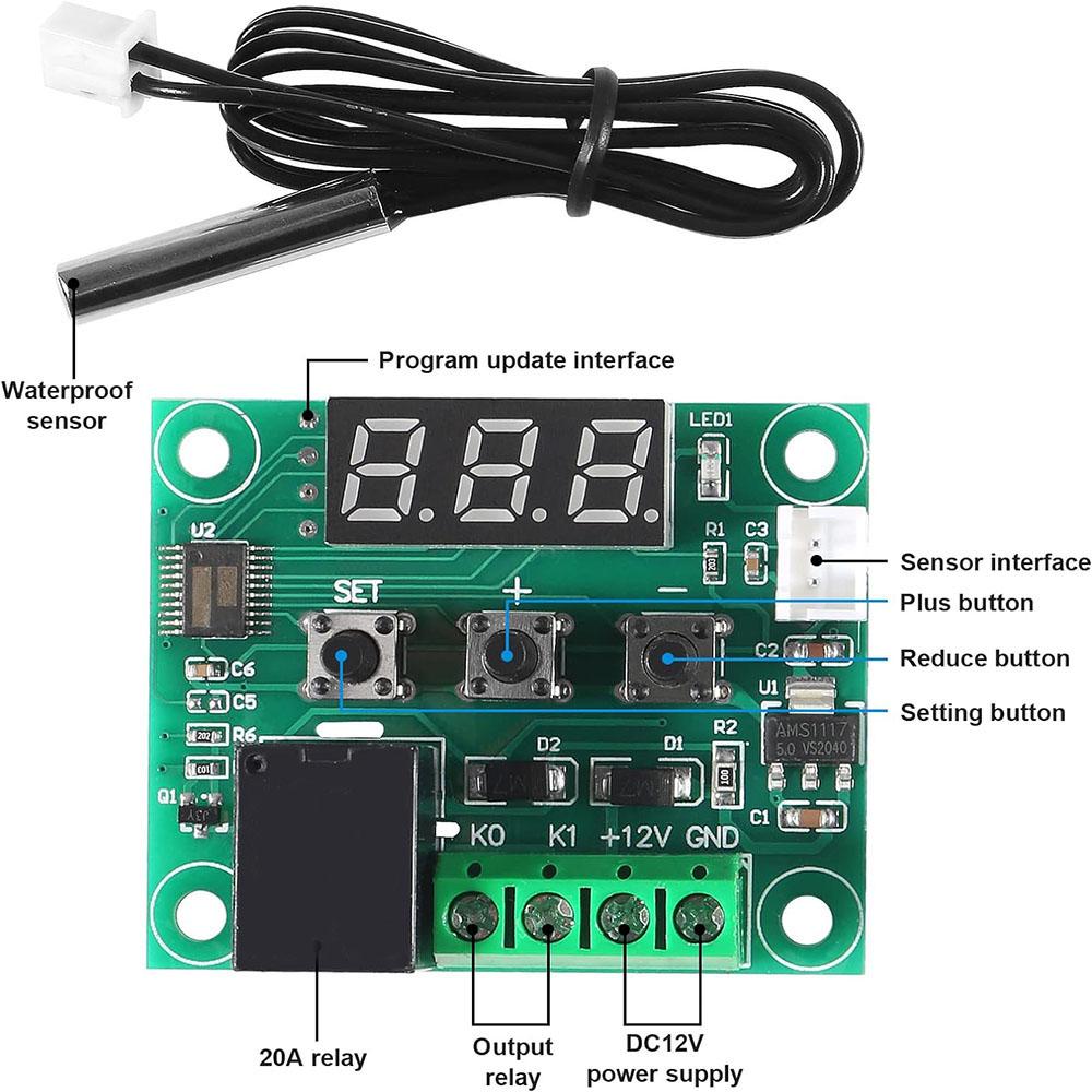 W1209 12V -50-110°C Цифровой термостат Регулятор температуры Переключатель Датчик + Корпус
W1209 12V -50-110°C Цифровой термостат Регулятор температуры Переключатель Датчик + Корпус