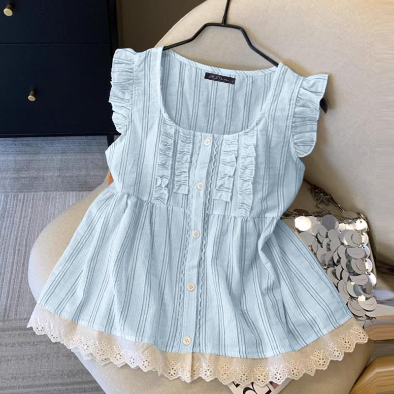 ZANZEA Женские летние повседневные майки без рукавов в полоску с U-образным вырезом и кружевной вставкой 5XL синий
ZANZEA Женские летние повседневные майки без рукавов в полоску с U-образным вырезом и кружевной вставкой 5XL синий