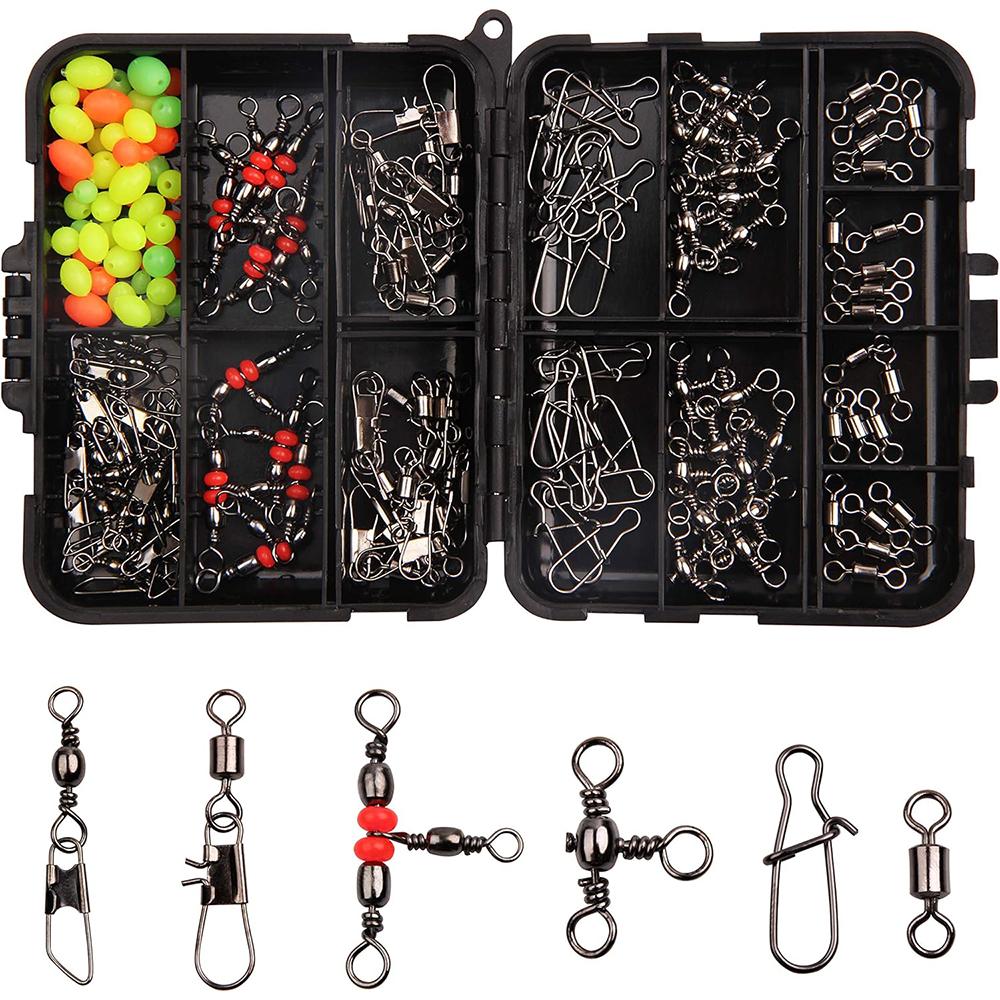 140Pcs Fishing Swivel Snaps Kit Ball Bearing Swivel Snap Barrel 3 Way Triple Swivel Connector Clips Beads Fishing Accessories
140Pcs Fishing Swivel Snaps Kit Ball Bearing Swivel Snap Barrel 3 Way Triple Swivel Connector Clips Beads Fishing Accessories