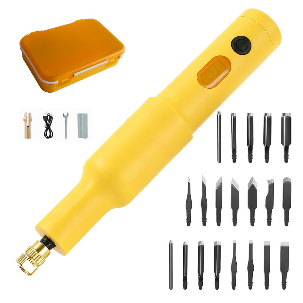 Набор электрических стамесок для резьбы по дереву, 20 сменных лезвий, 4,2 В, аккумуляторный, портативный, ручной гравировальный инструмент для DIY-поделок жёлтый
Набор электрических стамесок для резьбы по дереву, 20 сменных лезвий, 4,2 В, аккумуляторный, портативный, ручной гравировальный инструмент для DIY-поделок жёлтый