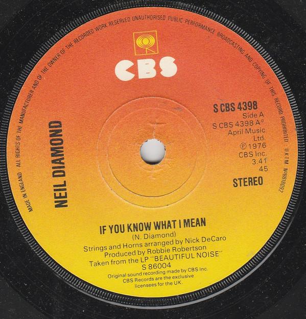 7inch Record NEIL DIAMOND If You Know What I Mean SCBS4398 CBS 1976 UK Pop Used
7inch Record NEIL DIAMOND If You Know What I Mean SCBS4398 CBS 1976 UK Pop Used