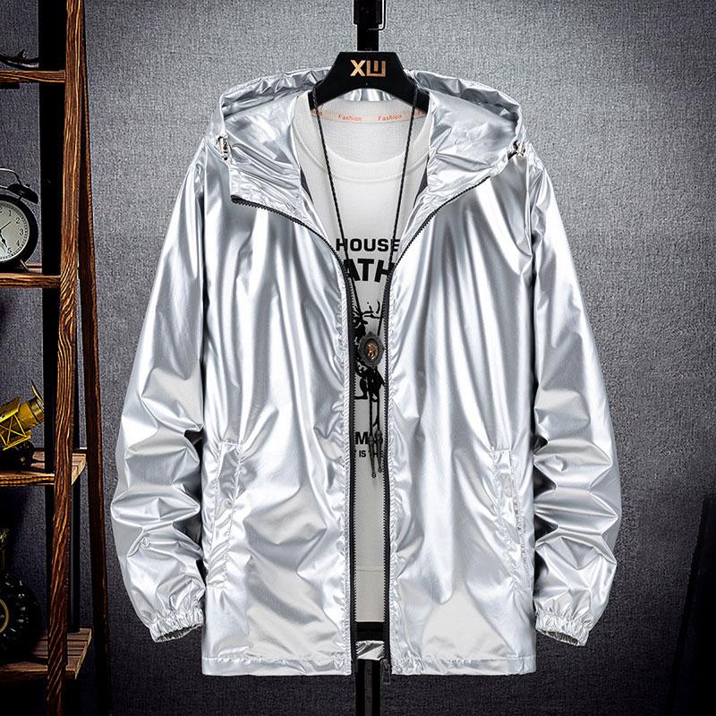 Men Shiny Jacket Shiny Silver Bright Hooded Zipper Bomber Jacket Autumn Thin Harajuku Windbreaker Waterproof Coats 7XL
Men Shiny Jacket Shiny Silver Bright Hooded Zipper Bomber Jacket Autumn Thin Harajuku Windbreaker Waterproof Coats 7XL