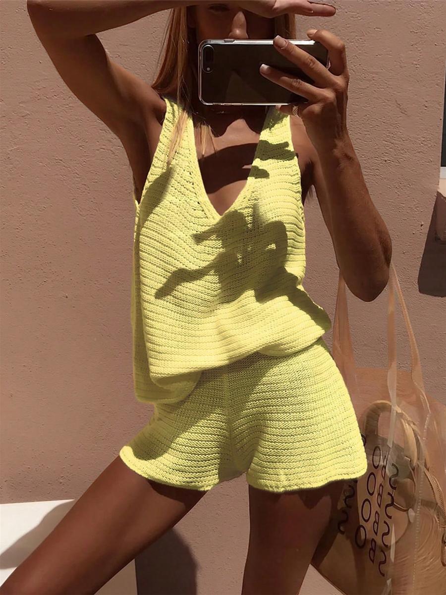 Women s New Arrivals Solid V-Neck Backless Top + Shorts Two Piece Sweater Set XL жовтий
Women s New Arrivals Solid V-Neck Backless Top + Shorts Two Piece Sweater Set XL жовтий