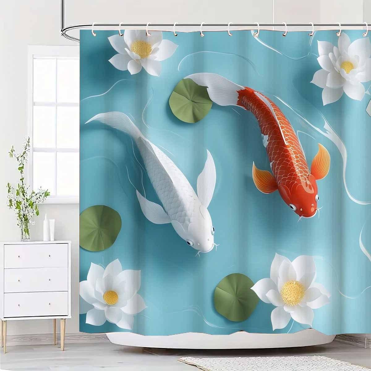 Koi Fish And Lotus Flower Embossed Polyester Bathroom Decor, Water-Resistant, Machine Washable, Unlined, With Eyelet Accessory W60H190(CM)-1 Pcs
Koi Fish And Lotus Flower Embossed Polyester Bathroom Decor, Water-Resistant, Machine Washable, Unlined, With Eyelet Accessory W60H190(CM)-1 Pcs