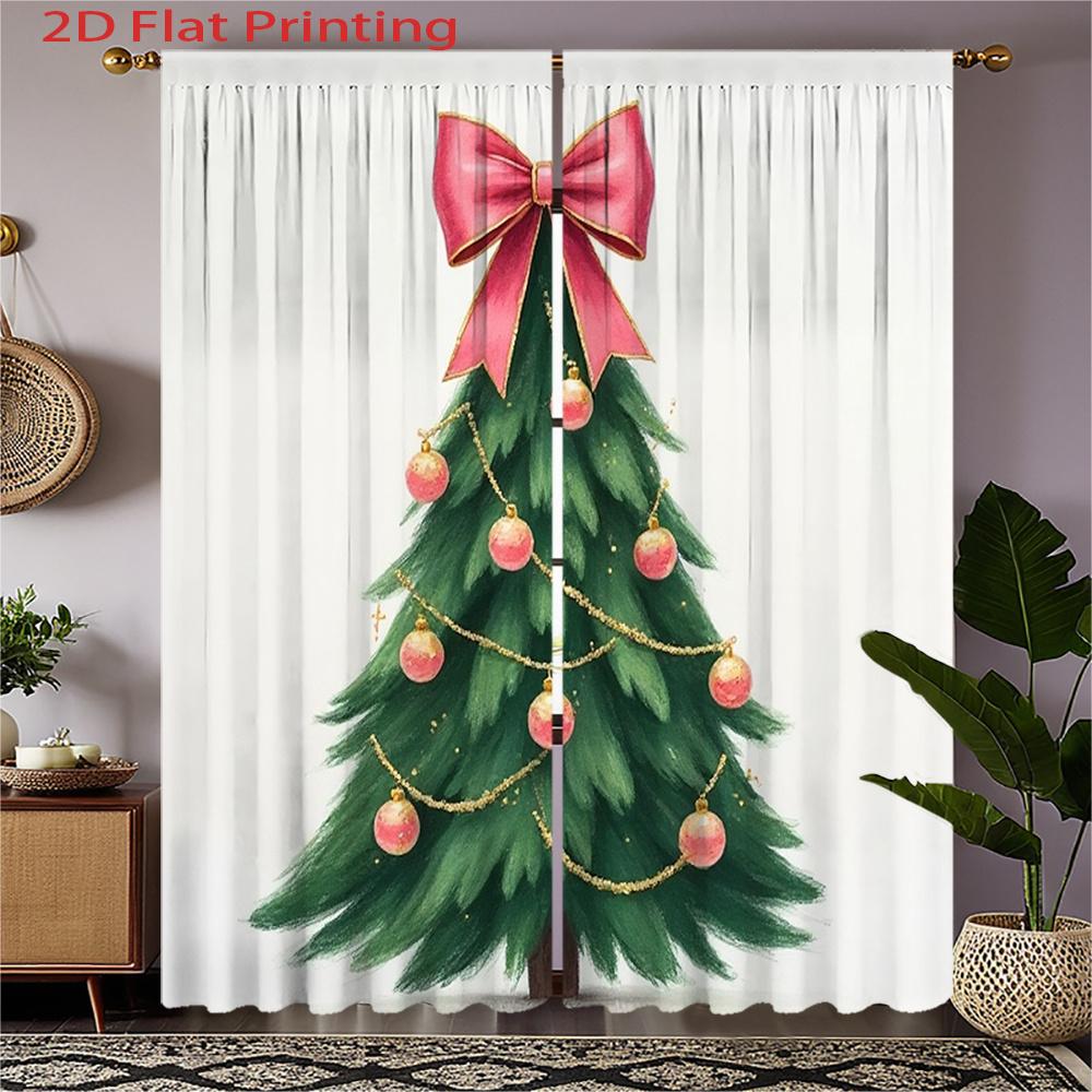Set Of 2 Festive Christmas Tree Print Curtains Pink Bow Golden Ornaments Semi Transparent Polyester Design Made W100*H70(CM)-Rod Pocket&1PCS
Set Of 2 Festive Christmas Tree Print Curtains Pink Bow Golden Ornaments Semi Transparent Polyester Design Made W100*H70(CM)-Rod Pocket&1PCS