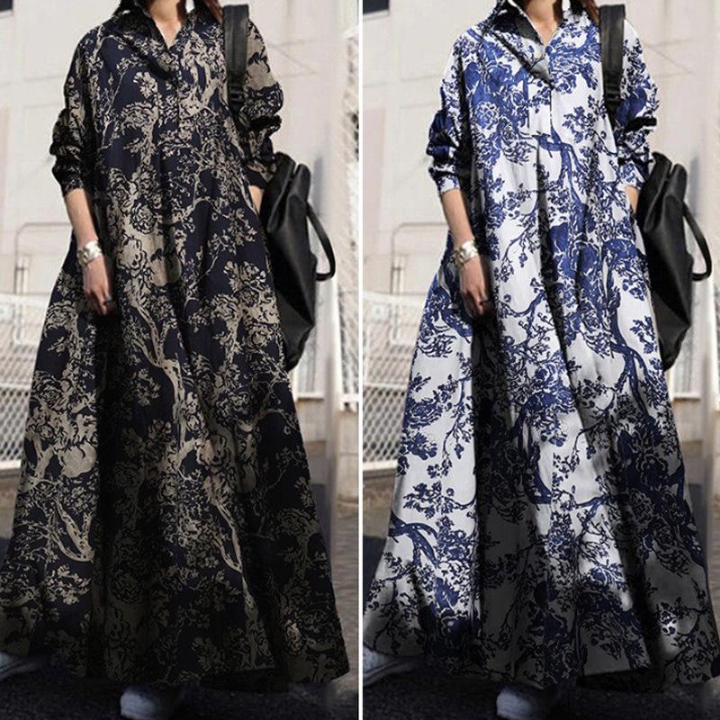Plus Size Women s Vintage Autumn Ethnic Print Cotton Linen Dress - Loose Long Sleeve Big Swing Skirt 4XL светло-синий
Plus Size Women s Vintage Autumn Ethnic Print Cotton Linen Dress - Loose Long Sleeve Big Swing Skirt 4XL светло-синий
