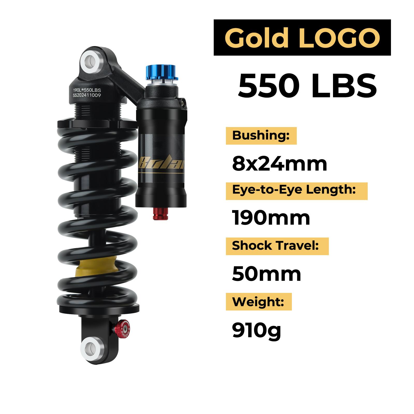 550lbs Mountain Bike Rear Absorber Spring Suspension Motorcycle Shock DH MTB Bicycle Damping Adjustable 190/210/230mm Gold - 190mm
550lbs Mountain Bike Rear Absorber Spring Suspension Motorcycle Shock DH MTB Bicycle Damping Adjustable 190/210/230mm Gold - 190mm