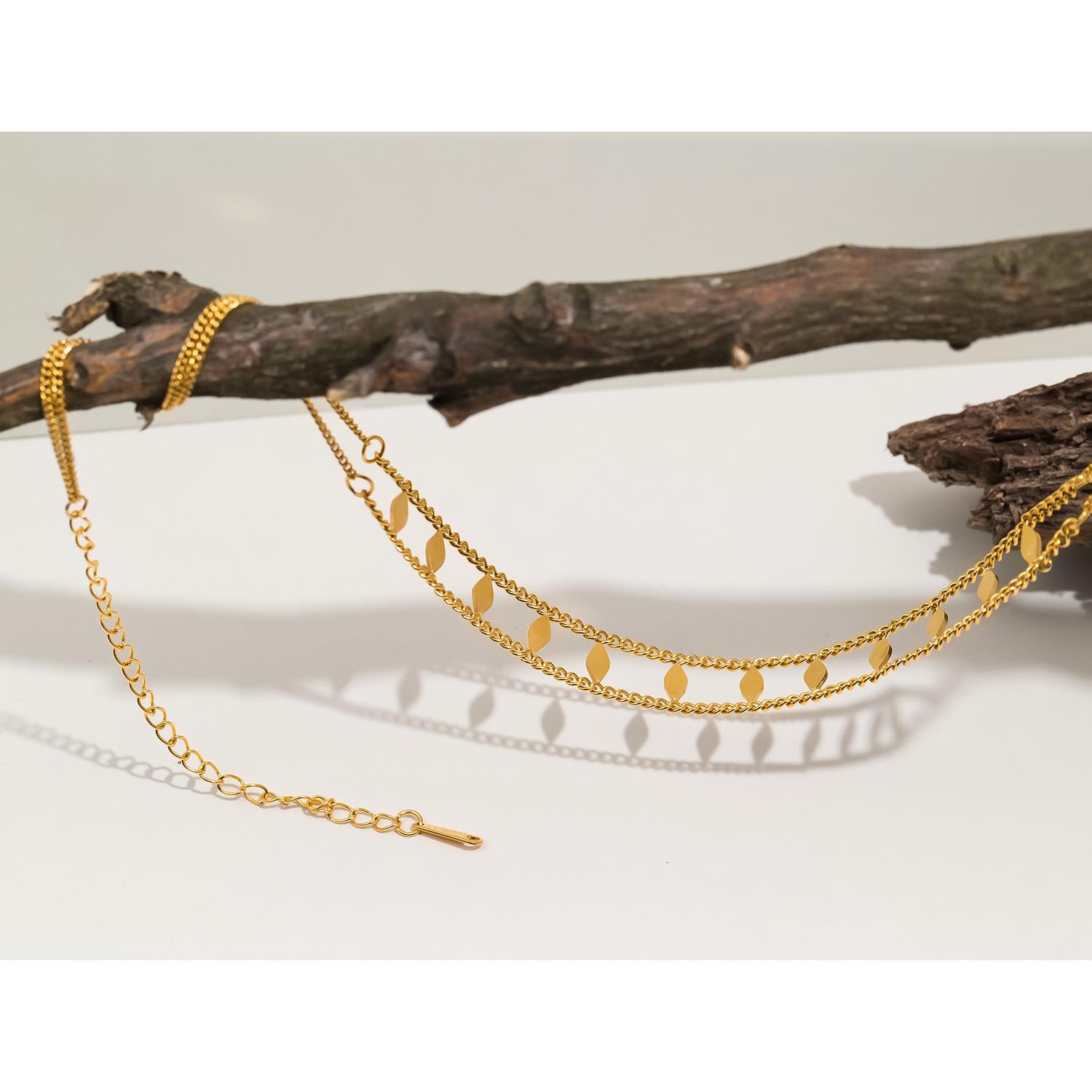 Двухслойное колье с бриллиантами для женщин, ожерелье из нержавеющей стали, модный аксессуар золотой
Двухслойное колье с бриллиантами для женщин, ожерелье из нержавеющей стали, модный аксессуар золотой