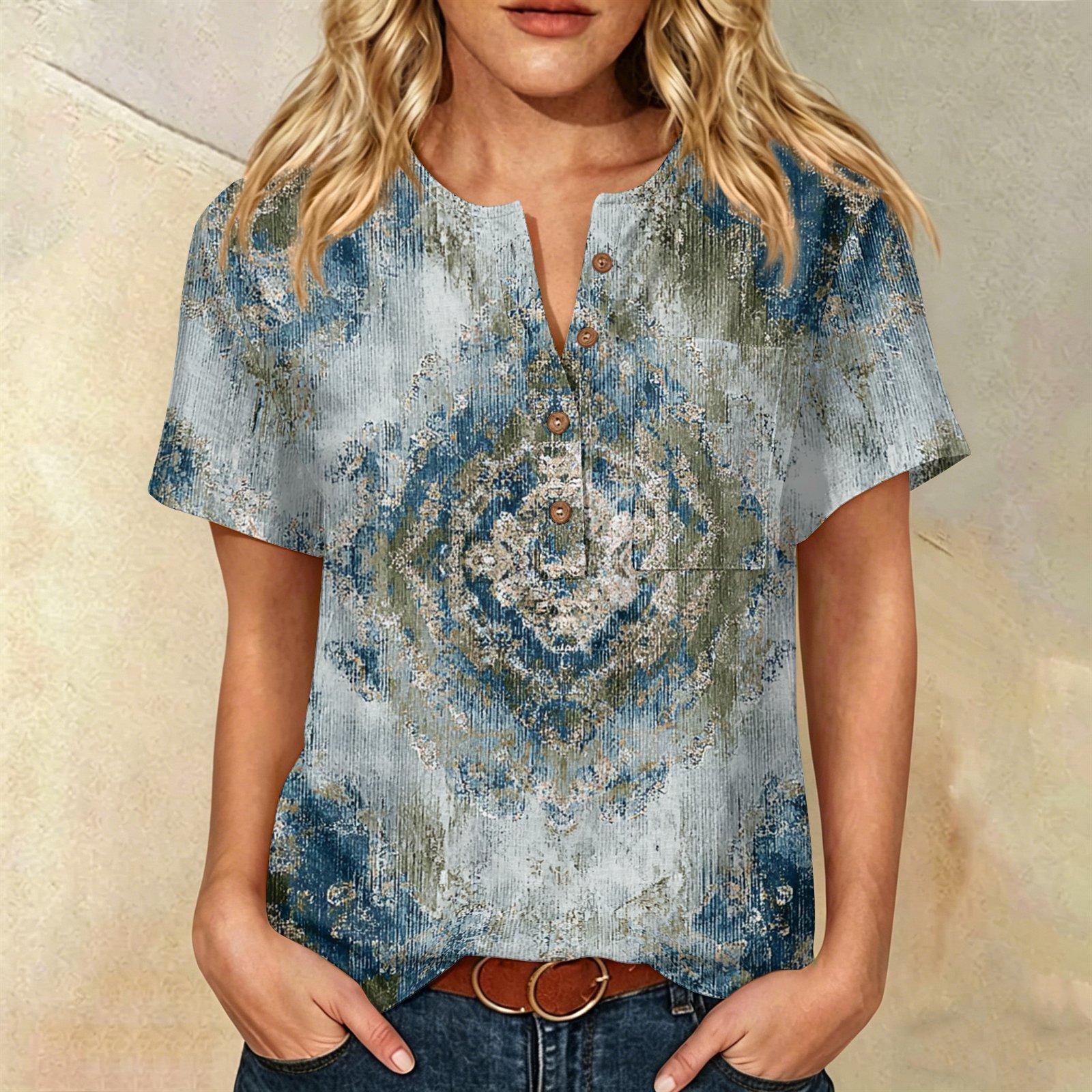 Women’s Printed Short Sleeve Henley Neck Shirt with Front Pocket Cotton Linen Material Relaxed Fit Casual Top XL
Women’s Printed Short Sleeve Henley Neck Shirt with Front Pocket Cotton Linen Material Relaxed Fit Casual Top XL