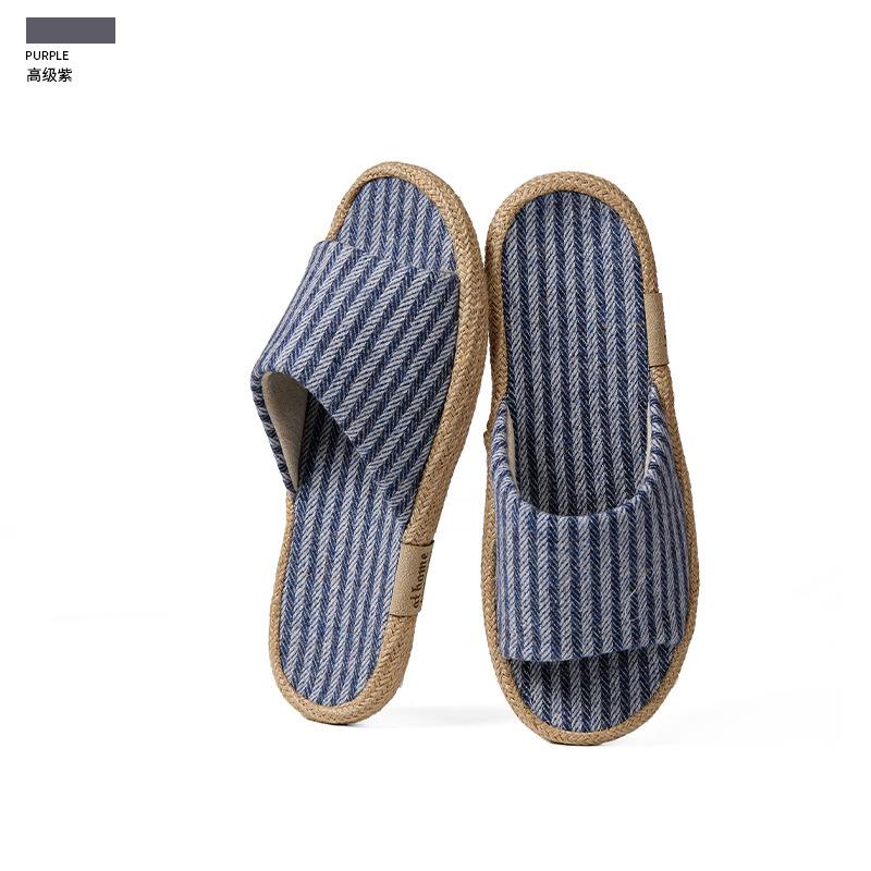 Ретро японские хлопково-льняные тапочки женские летние домашние нескользящие с мягкой подошвой, не вызывающие запаха ног, домашняя ткань, весна и осень, четыре сезона, мужские 44/45 синий