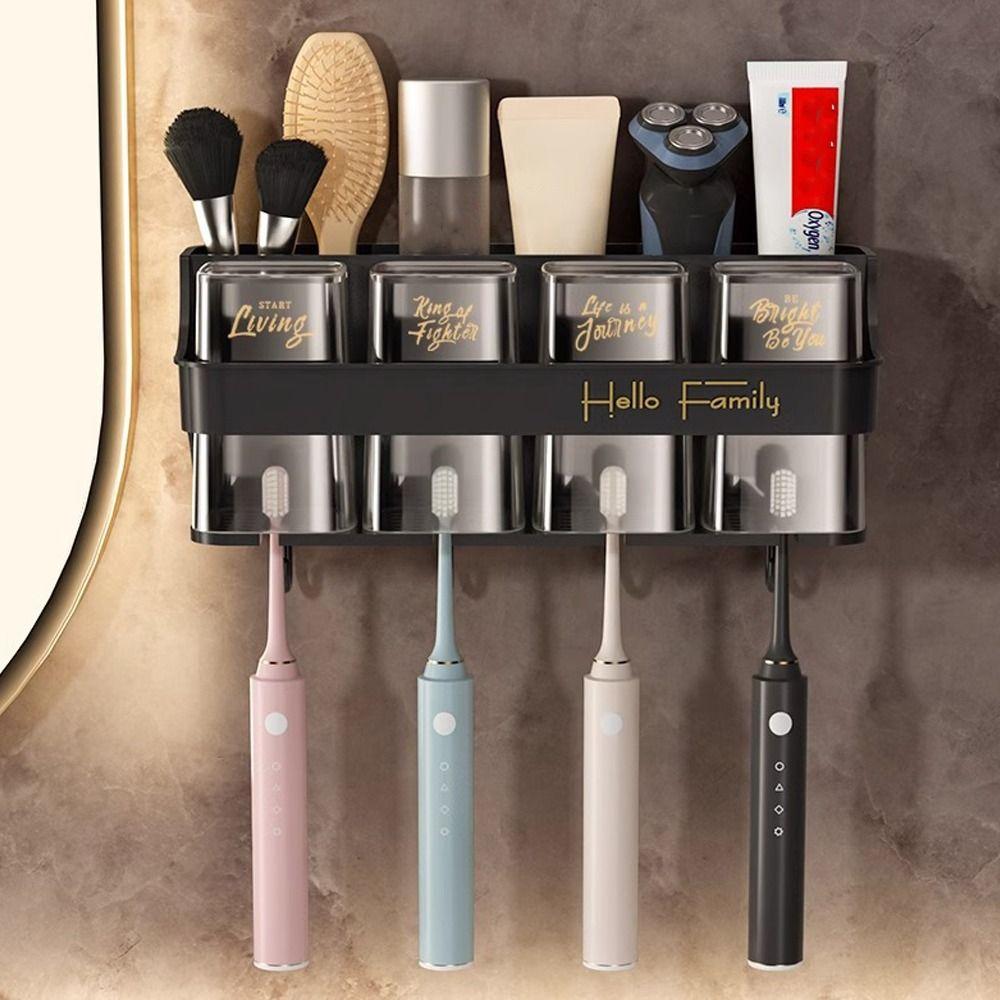 Nail-Free Toothbrush Holder with Cup Storage Holder Durable Toothpaste Dispenser Household 2 Cup 
Nail-Free Toothbrush Holder with Cup Storage Holder Durable Toothpaste Dispenser Household 2 Cup