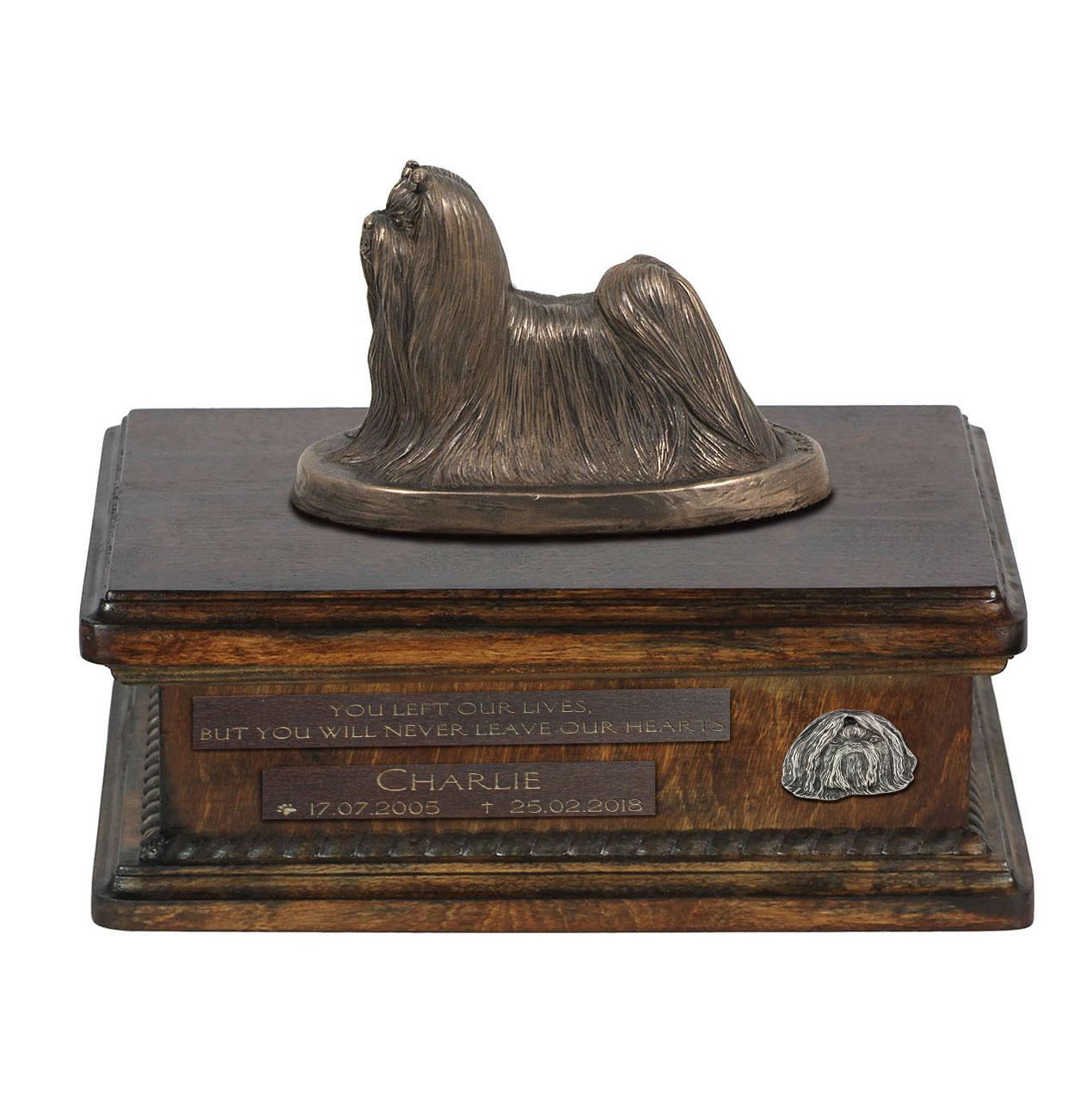 Shih Tzu, Chrysanthemum Dog - urn for dog ashes, personalized urn with a statue, wooden urn with a dog by Art-Dog brand коричневий
Shih Tzu, Chrysanthemum Dog - urn for dog ashes, personalized urn with a statue, wooden urn with a dog by Art-Dog brand коричневий