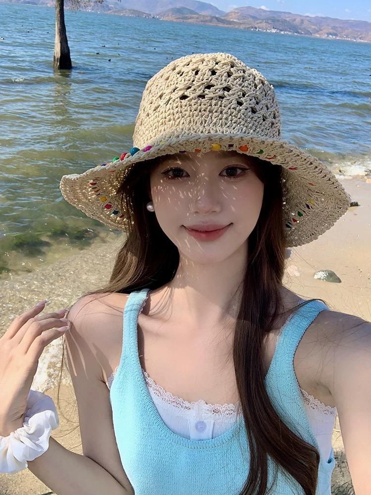 Ins Colored Wood Beads Straw Caps Women s Vacation Travel Bohemia Sun Hats Summer Foldable Crochet Hook Bucket Hats Beach Panama 56-58cm
Ins Colored Wood Beads Straw Caps Women s Vacation Travel Bohemia Sun Hats Summer Foldable Crochet Hook Bucket Hats Beach Panama 56-58cm