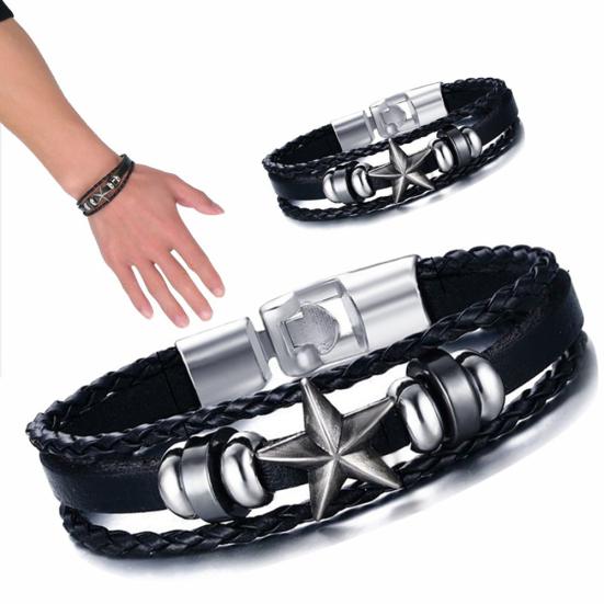 Мужской браслет из сплава со звездами в стиле панк, многослойный плетеный браслет из искусственной кожи, ювелирные изделия
Мужской браслет из сплава со звездами в стиле панк, многослойный плетеный браслет из искусственной кожи, ювелирные изделия