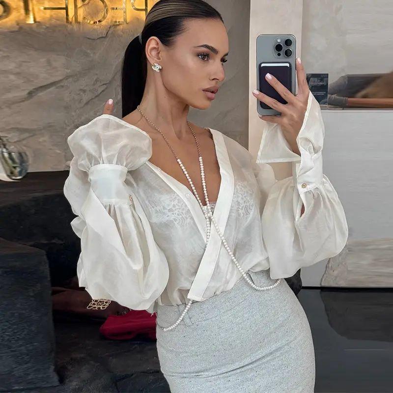 Fancy French Style Tops Loose Lapels Lantern Sleeve Pink Shirt Sexy Long Sleeved Shirt White XL
Fancy French Style Tops Loose Lapels Lantern Sleeve Pink Shirt Sexy Long Sleeved Shirt White XL