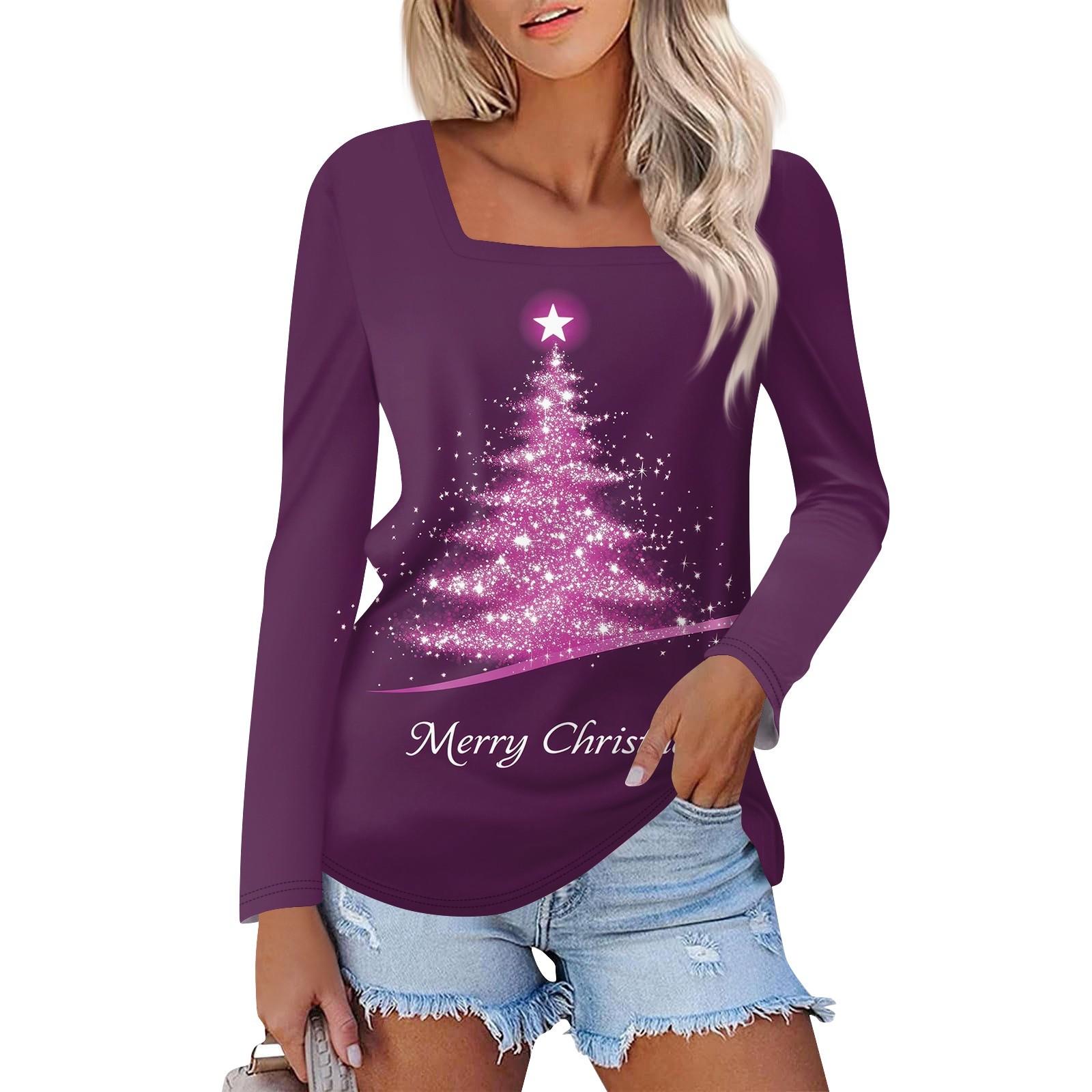 Рубашка для женщин, модная, повседневная, с квадратным вырезом, длинным рукавом, свободная, с рождественским принтом, женская футболка, топ XL фиолетовый
Рубашка для женщин, модная, повседневная, с квадратным вырезом, длинным рукавом, свободная, с рождественским принтом, женская футболка, топ XL фиолетовый