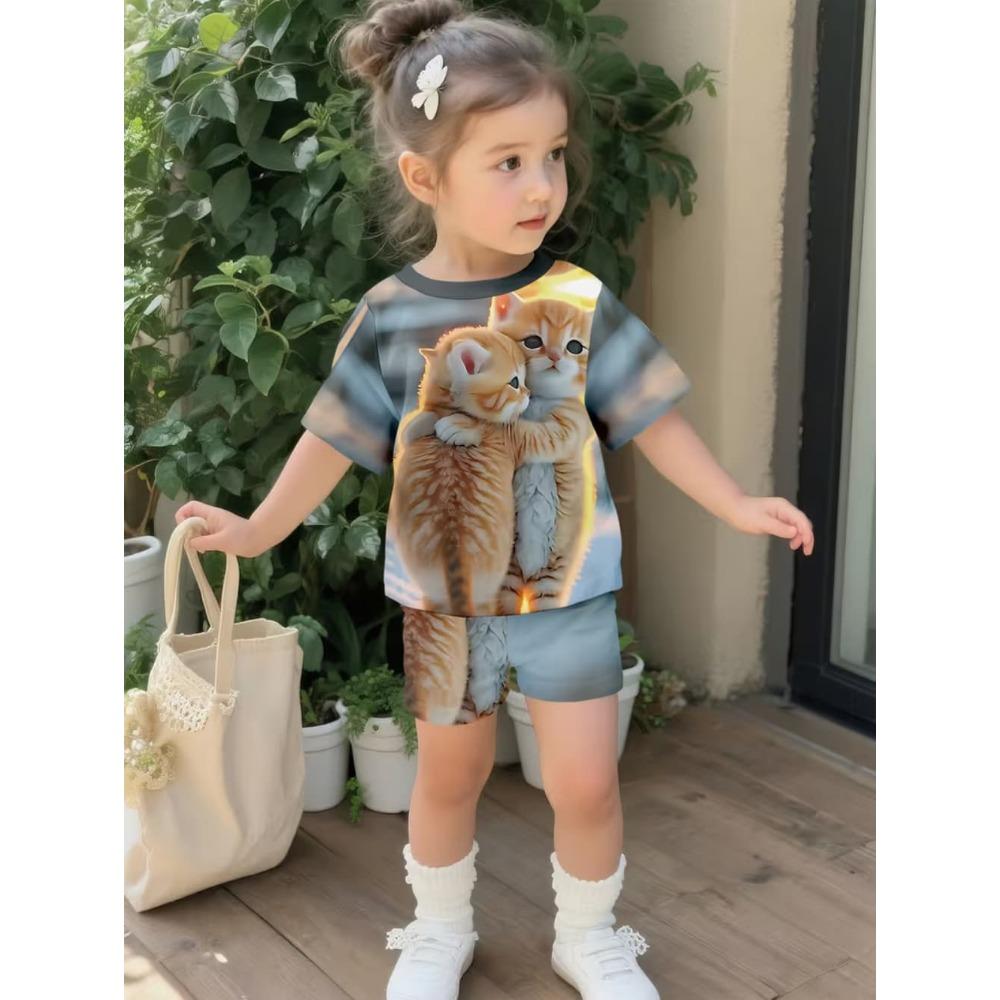 Girl Clothes Kawaii Cat Pattern Print Summer Short Sleeve T-Shirt Shorts Set Casual Fashion T-Shirt Outdoor Children s Clothing 100
Girl Clothes Kawaii Cat Pattern Print Summer Short Sleeve T-Shirt Shorts Set Casual Fashion T-Shirt Outdoor Children s Clothing 100
