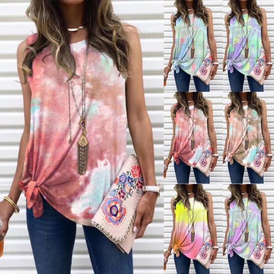Женская повседневная блузка без рукавов с узлом и круглым вырезом, футболка, жилет 
Женская повседневная блузка без рукавов с узлом и круглым вырезом, футболка, жилет