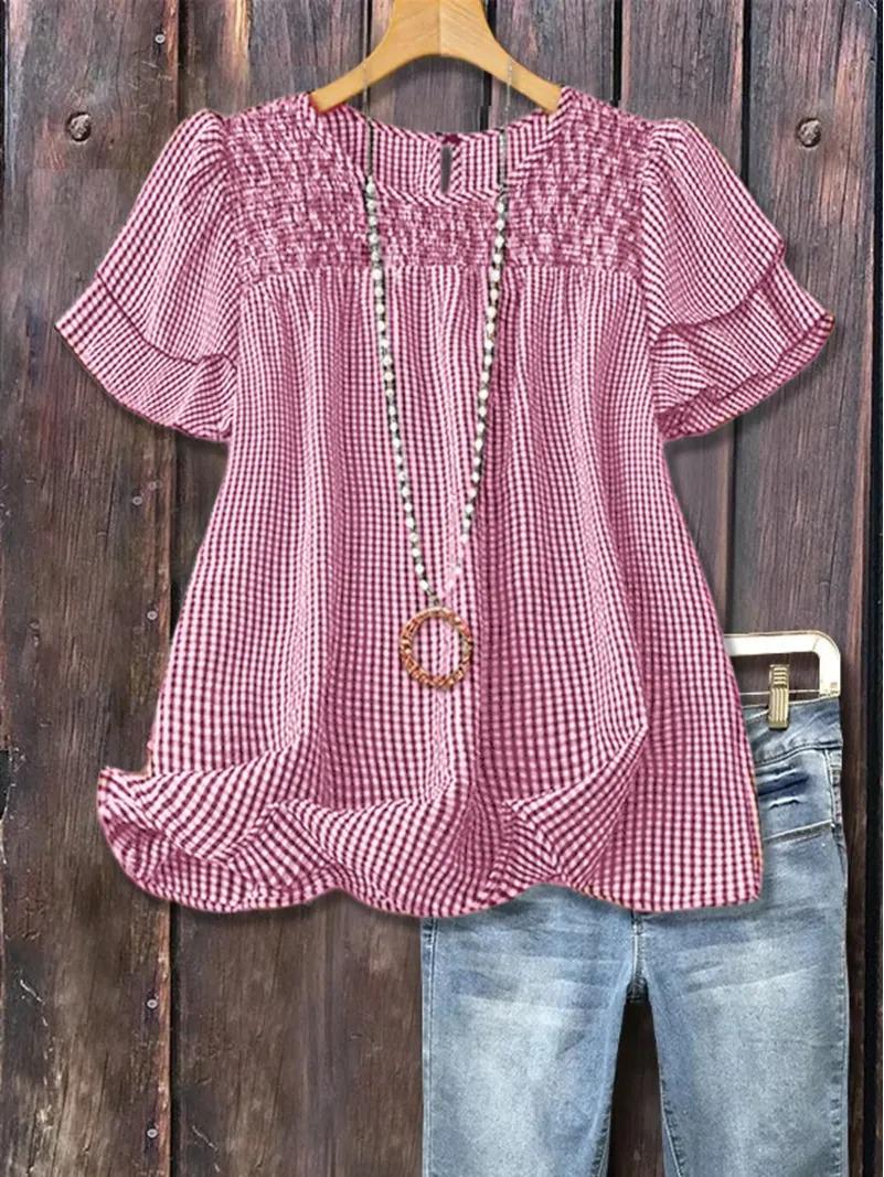 Plaid Ruffled Short-Sleeve Top 2XL рожевий
Plaid Ruffled Short-Sleeve Top 2XL рожевий
