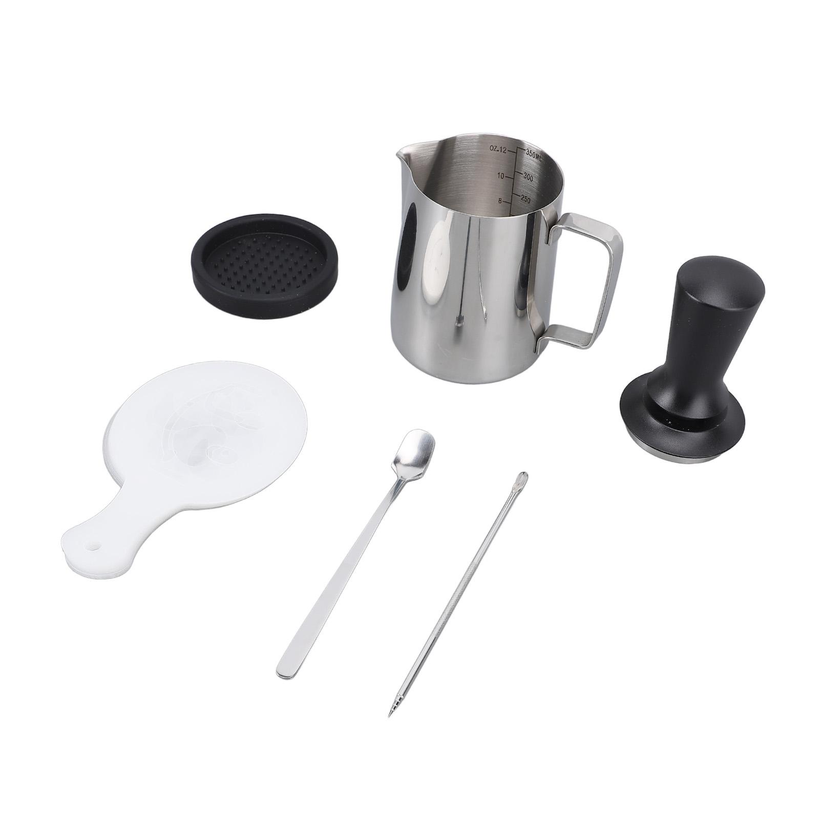Latte Art Tools Set Milk Frother Cup with Latte Art Pen Coffee Tamper Tamping Mat 16 Coffee Stencils Spoon for Barista
Latte Art Tools Set Milk Frother Cup with Latte Art Pen Coffee Tamper Tamping Mat 16 Coffee Stencils Spoon for Barista