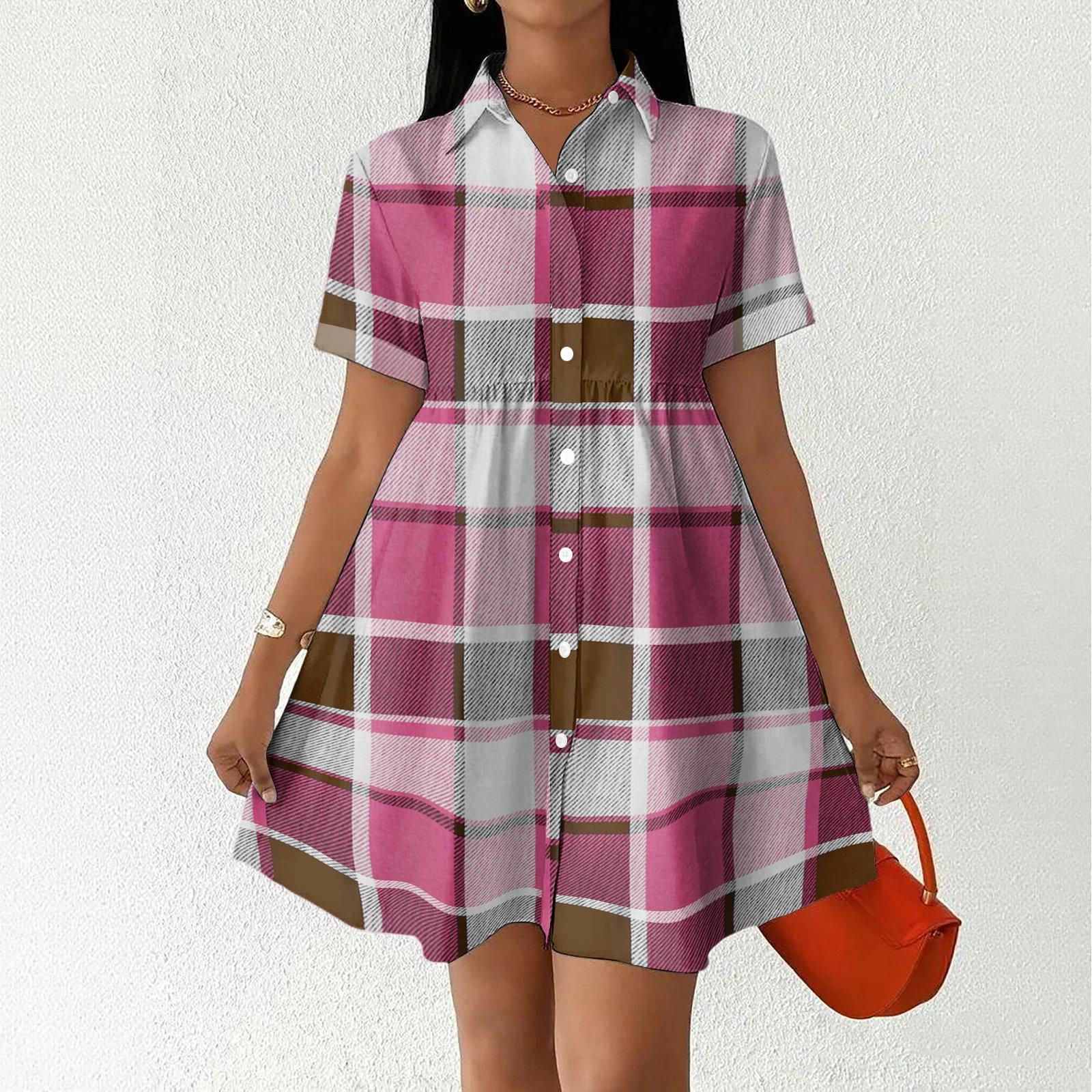 Women’s Casual Loose Fit Shirt Dress Button Front Stand Collar Plaid Pattern Short Sleeve Relaxed Tunic Dress for Daily Wear S
Women’s Casual Loose Fit Shirt Dress Button Front Stand Collar Plaid Pattern Short Sleeve Relaxed Tunic Dress for Daily Wear S