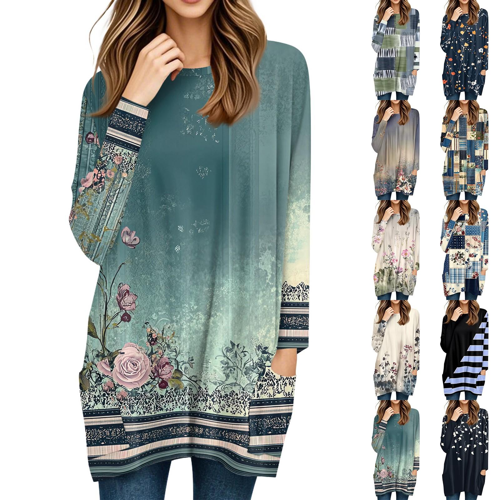 Womens Tops Round Neck Long Sleeve Blouses Casual Mid-length Shirts Fashion Print Tunic Tops With Pockets XXL Темно-синій
Womens Tops Round Neck Long Sleeve Blouses Casual Mid-length Shirts Fashion Print Tunic Tops With Pockets XXL Темно-синій