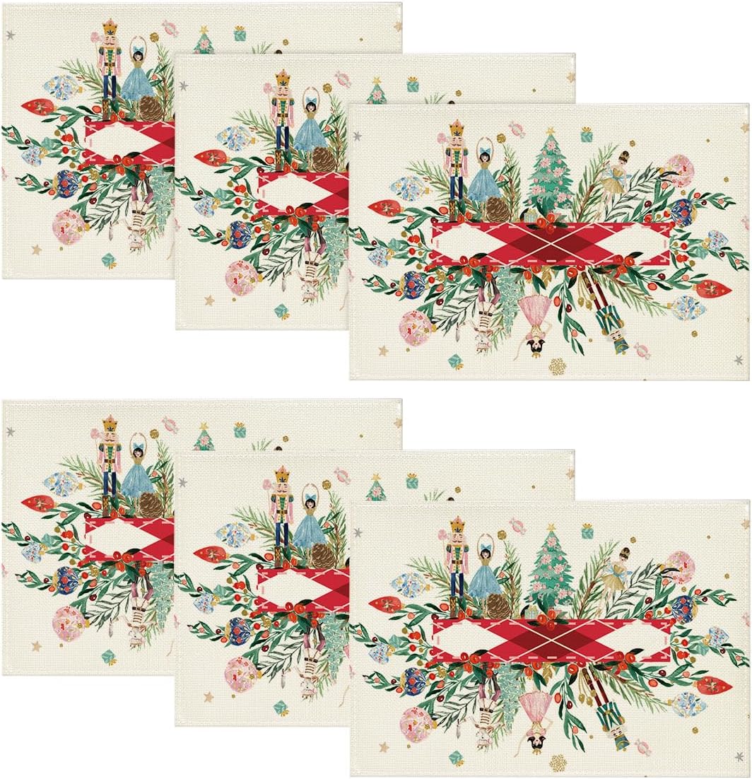 Nutcracker Floral Holly Christmas Placemats Set of 6, 12x18 Inch Seasonal Winter Table Mats for Party Kitchen Dining Decoration 4pcs
Nutcracker Floral Holly Christmas Placemats Set of 6, 12x18 Inch Seasonal Winter Table Mats for Party Kitchen Dining Decoration 4pcs