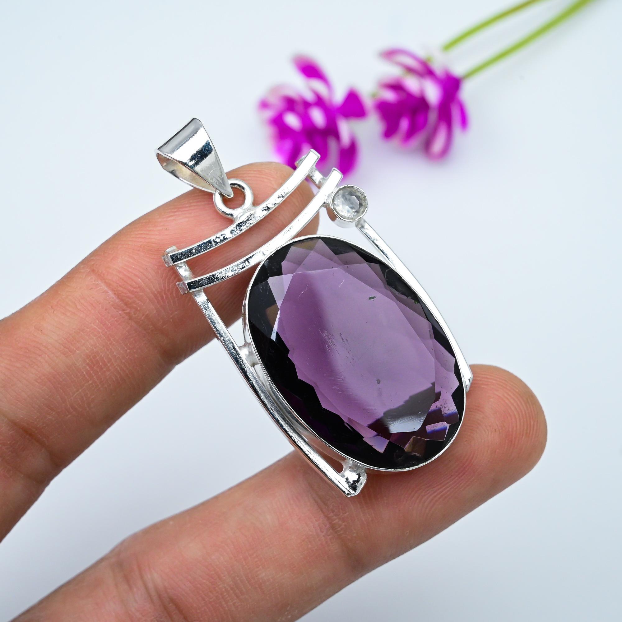 Amethyst, White Topaz Pendant Gemstone Jewelry, 925 Solid Sterling Silver Pendant, Gift For Women Handmade Pendant 1.77 Inches
Amethyst, White Topaz Pendant Gemstone Jewelry, 925 Solid Sterling Silver Pendant, Gift For Women Handmade Pendant 1.77 Inches