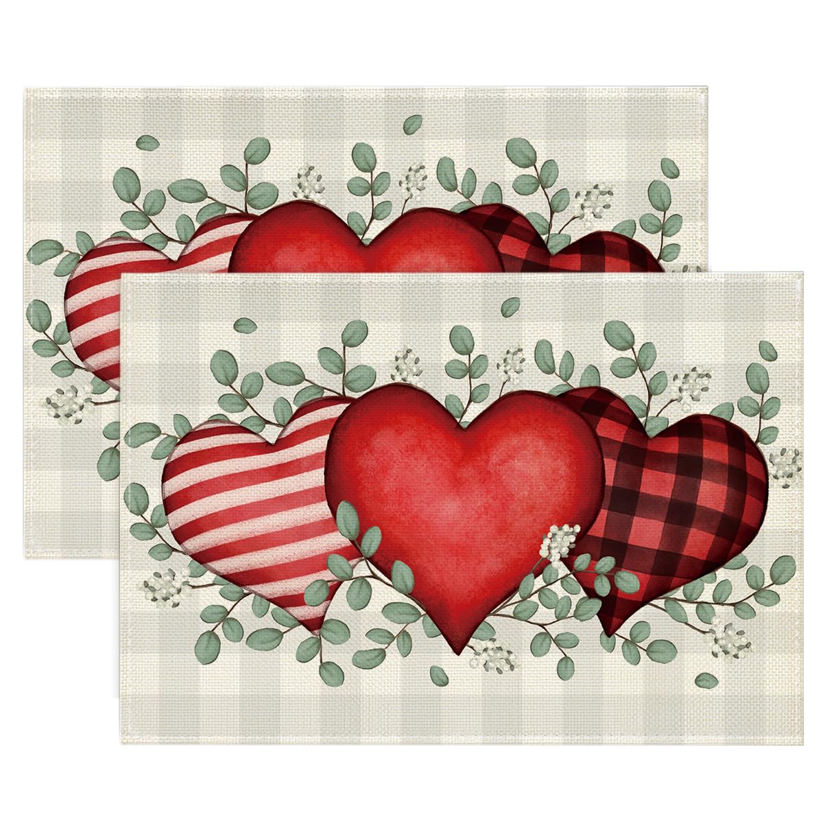 Buffalo Plaid Eucalyptus Hearts Valentine Placemats Set of 4, 12x18 Inch Wedding Holiday Table Mats for Party Kitchen Dining Decoration Rectangular 2 Pcs, 12 x 18
Buffalo Plaid Eucalyptus Hearts Valentine Placemats Set of 4, 12x18 Inch Wedding Holiday Table Mats for Party Kitchen Dining Decoration Rectangular 2 Pcs, 12 x 18