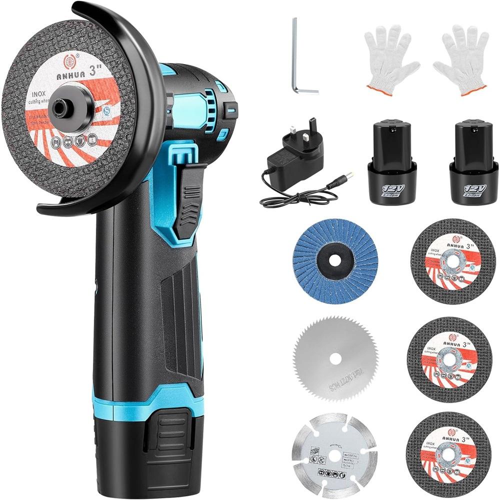 12V Mini Cordless Angle Polisher with 2 2000mAh Batteries, 19500 RPM, 6 Cutting Discs, 3 Inch/76mm Side Disc, Polisher
12V Mini Cordless Angle Polisher with 2 2000mAh Batteries, 19500 RPM, 6 Cutting Discs, 3 Inch/76mm Side Disc, Polisher