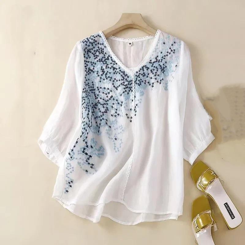 Womens White Star Embroidered Blouse Casual V Neck 3/4 Sleeve Cotton Linen Top M білий
Womens White Star Embroidered Blouse Casual V Neck 3/4 Sleeve Cotton Linen Top M білий