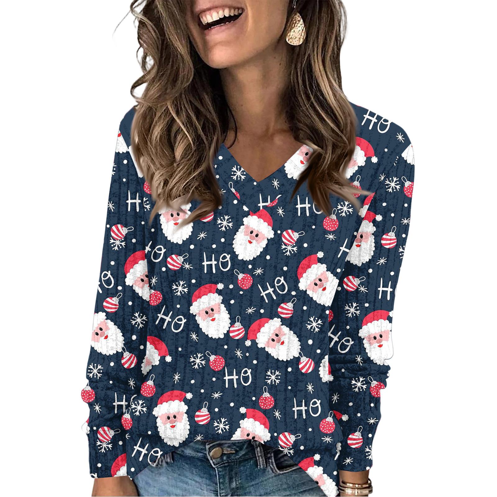 Женская модная футболка свободного кроя с V-образным вырезом и длинными рукавами, пуловер с рождественским принтом L
Женская модная футболка свободного кроя с V-образным вырезом и длинными рукавами, пуловер с рождественским принтом L