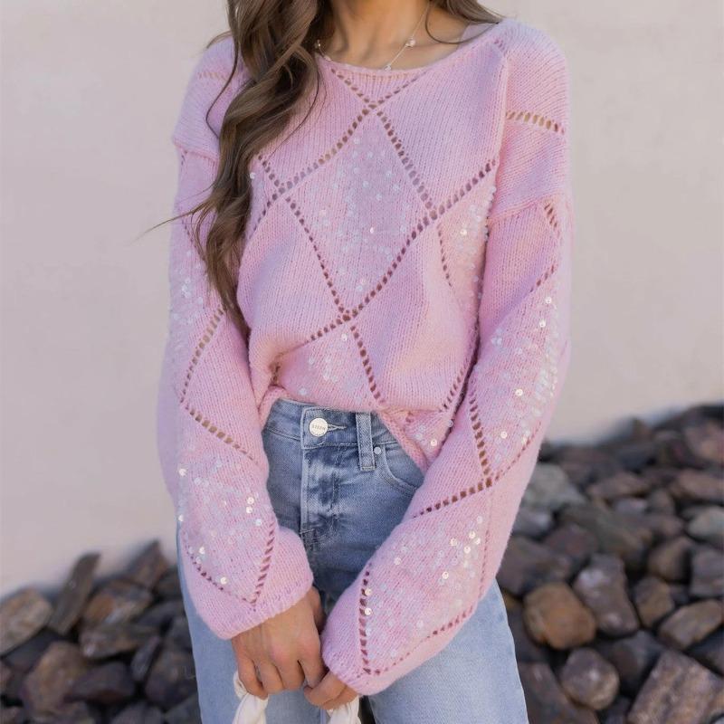Fashion hollow sequined knitted sweater women s autumn and winter new solid color diamond pullover loose sweater women s tide S рожевий
Fashion hollow sequined knitted sweater women s autumn and winter new solid color diamond pullover loose sweater women s tide S рожевий