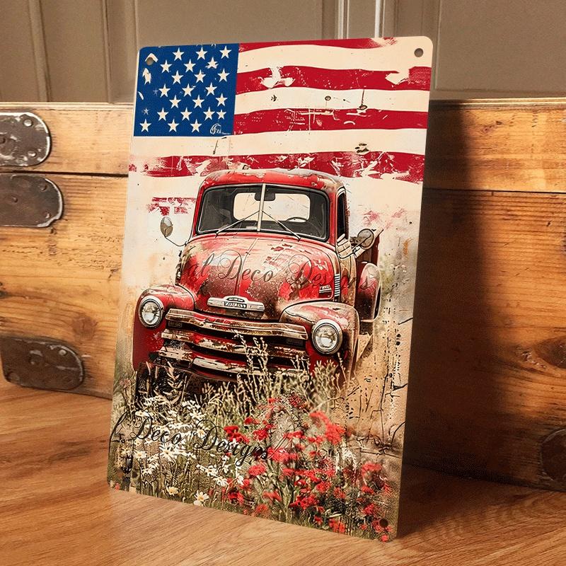 1 piece: Vintage American red truck tinplate painting with American flag background, nostalgic car decorative painting, living r (as the picture,20x30cm)
1 piece: Vintage American red truck tinplate painting with American flag background, nostalgic car decorative painting, living r (as the picture,20x30cm)