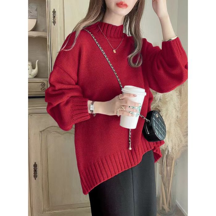 Winter Versatile Loose Small High Neck Back Slit Knitted Pullover For Women One Size червоний
Winter Versatile Loose Small High Neck Back Slit Knitted Pullover For Women One Size червоний
