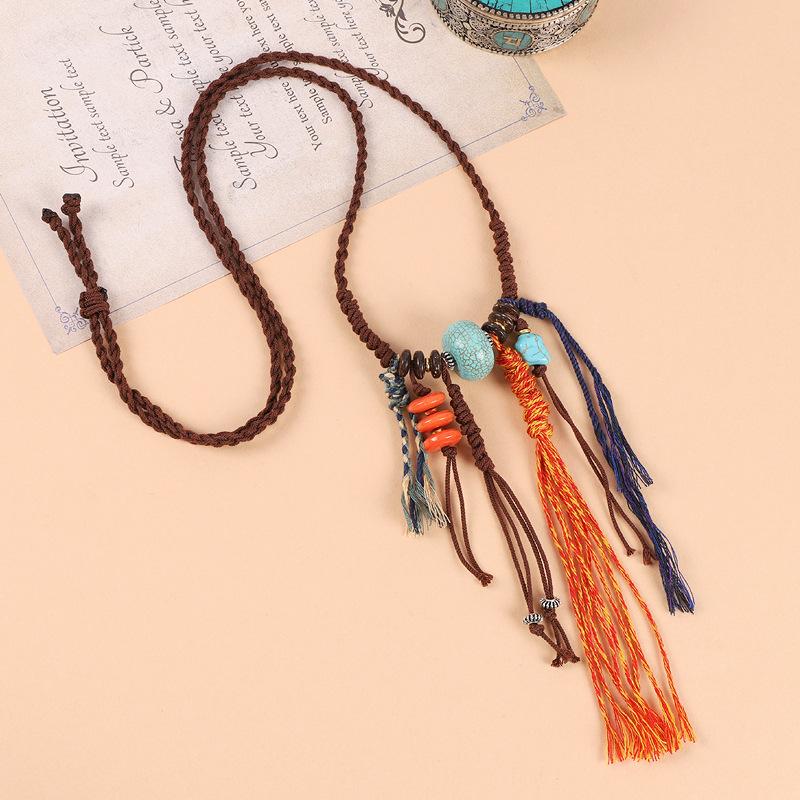 Ожерелье из хлопковой веревки ручной работы в тибетском стиле, кулон Тханка с бирюзой, ретро, ручное плетение, длинная веревка с бахромой для подвешивания
Ожерелье из хлопковой веревки ручной работы в тибетском стиле, кулон Тханка с бирюзой, ретро, ручное плетение, длинная веревка с бахромой для подвешивания
