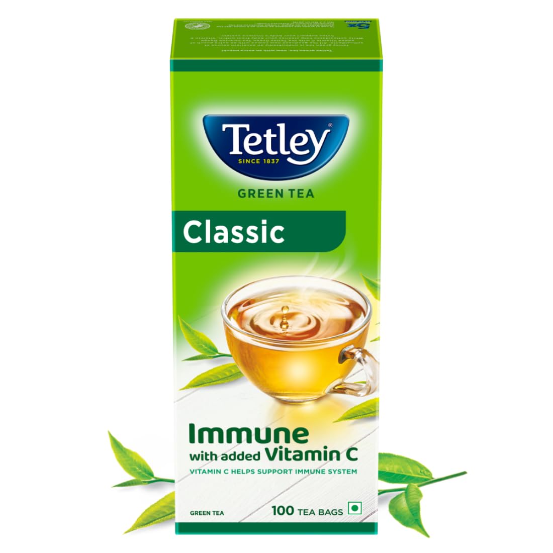 Tetley Зеленый чай Классический Освежающий Поддержка иммунитета с витамином C 100 чайных пакетиков 140г
