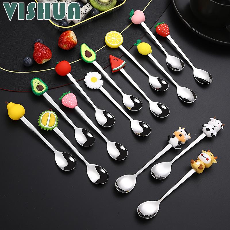 Креативная ложка из нержавеющей стали, ложка для фруктов, ложка для смешивания кофе, мультяшная ложка, десертная ложка, маленькая ложка для мороженого, подарок