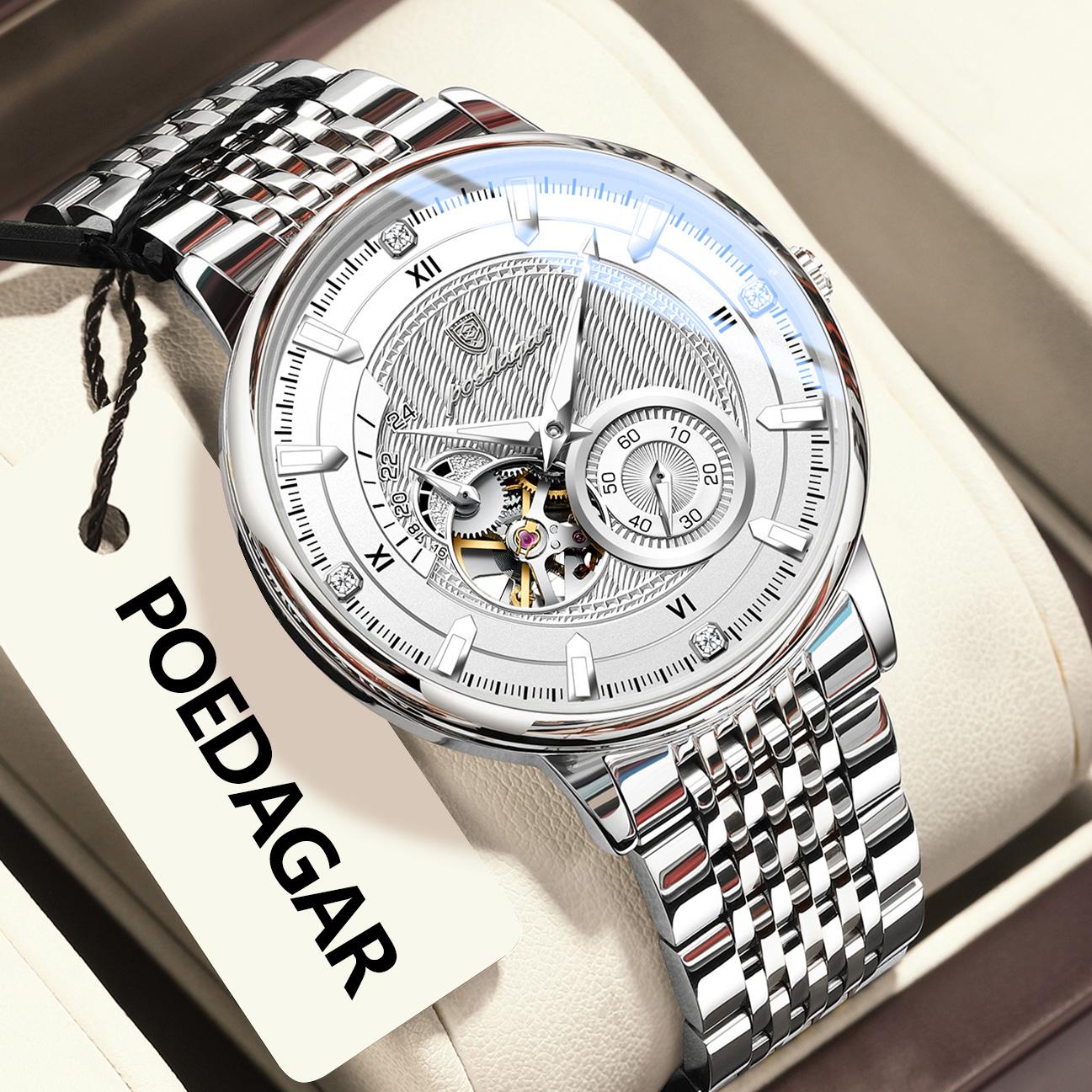 POEDAGAR Top Luxury Man Wristwatch Luminous Hollow Tourbillon Stainless Steel Clock Mechanical Automatic Watches Reloj срібний/білий
POEDAGAR Top Luxury Man Wristwatch Luminous Hollow Tourbillon Stainless Steel Clock Mechanical Automatic Watches Reloj срібний/білий