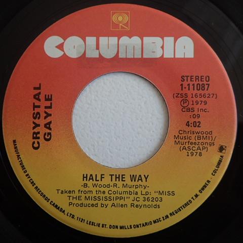 7inch Record CRYSTAL GAYLE - Half The Way / Room For One More 111087 COLUMBIA 1979 Canada Country/Folk Used
7inch Record CRYSTAL GAYLE - Half The Way / Room For One More 111087 COLUMBIA 1979 Canada Country/Folk Used