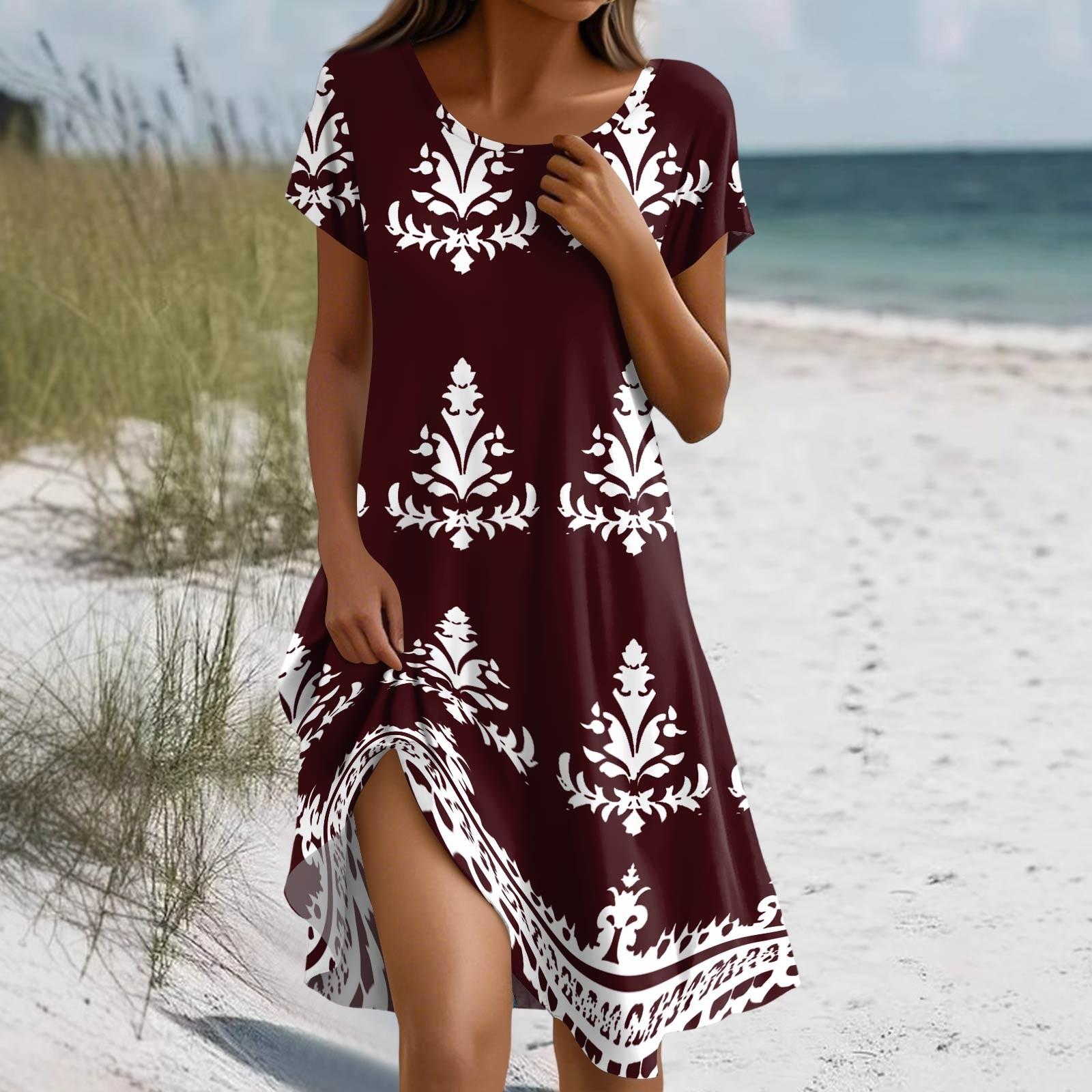 Women s Summer Short Sleeve Round Neck Floral Print Bohemian Dress With Pockets XL винний
Women s Summer Short Sleeve Round Neck Floral Print Bohemian Dress With Pockets XL винний